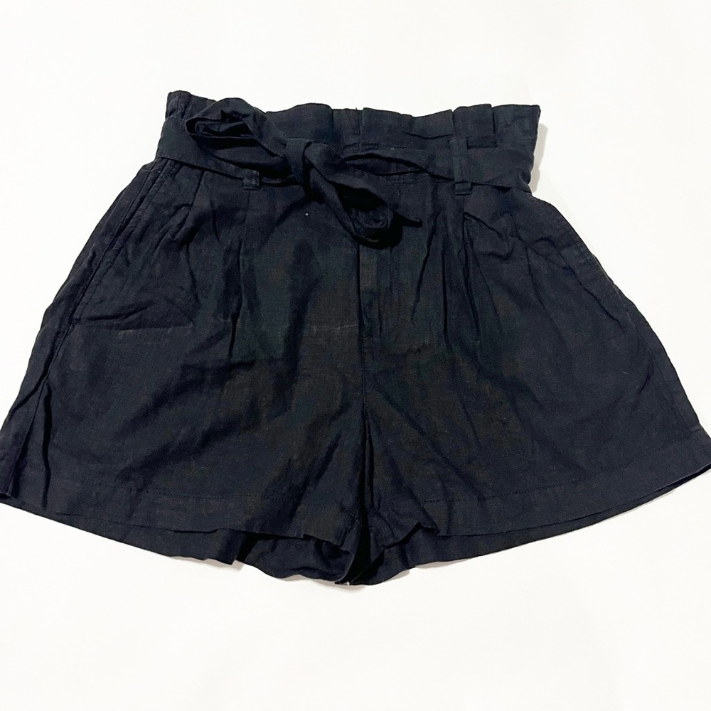 Madewell Black Linen Blend Paper Bag Shorts